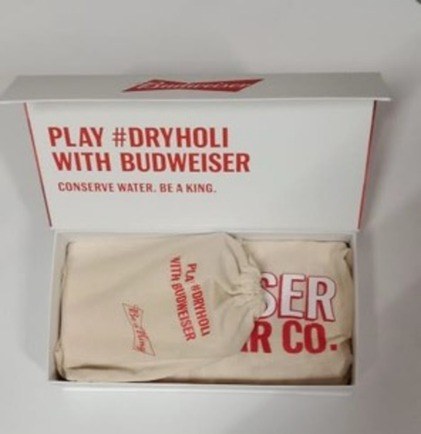 Budweiser #DryHoli kit box with printed cotton drawstring bag